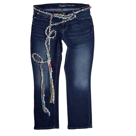 Levi's Signature Jeans Hand Painted Pink Daisy Flower Braided Belt Women's 14S - Picture 2 of 13